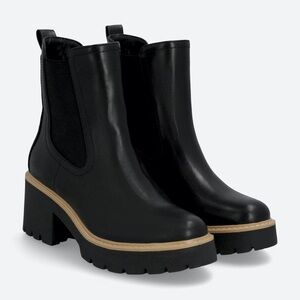 Dolce Vita Black Chelsea Boots with Tan Sole & Block Heel